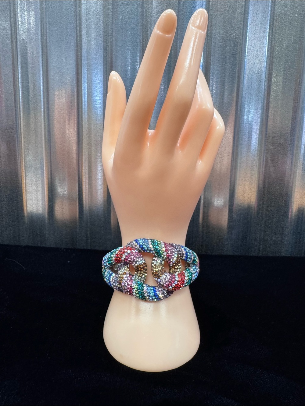 Multicolor Rainbow Crystal Link Hinged Bracelet